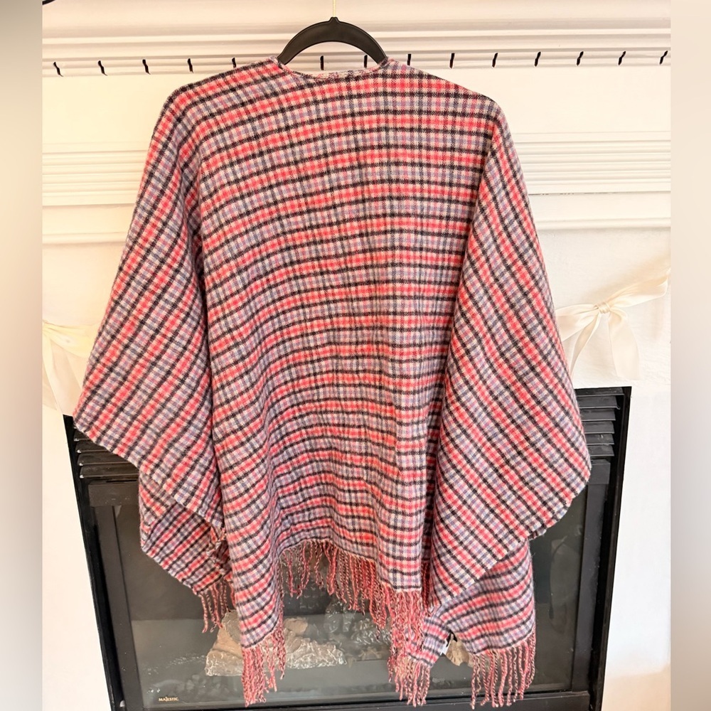 Talbots Multicolor Plaid Soft wool pincho Knit Scarf - Blue, Pink, Cream - Picture 4 of 4